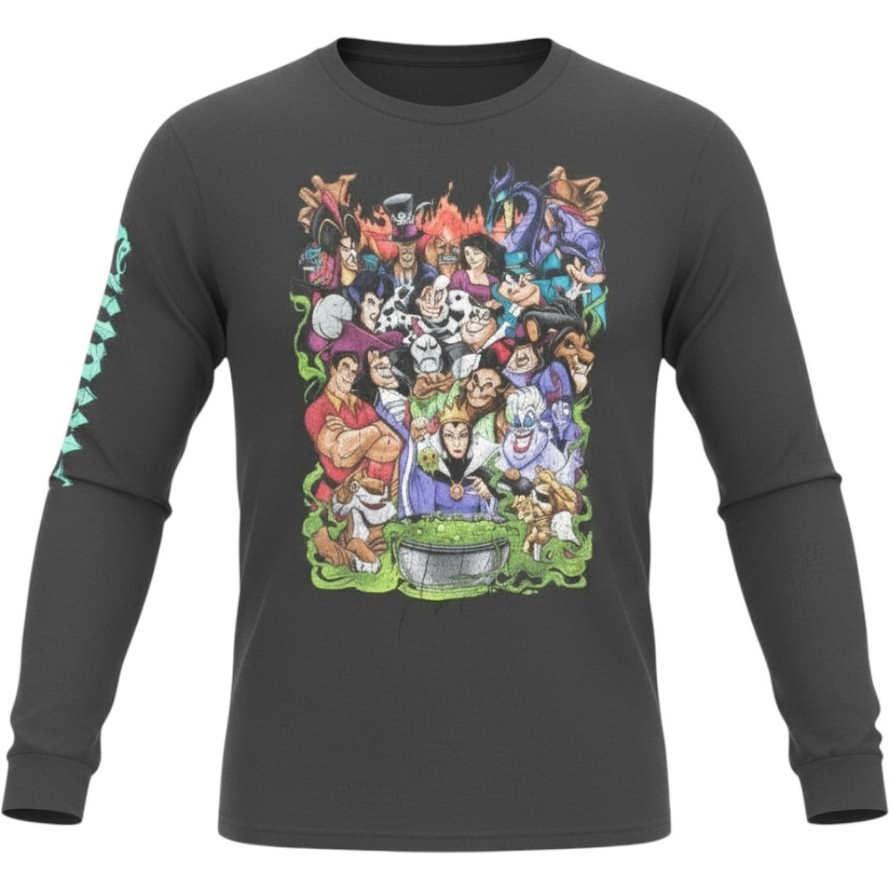 Disney Villains T-Shirt Mens Medium Black Long Sleeve‎ Graphic Print Mad Engine